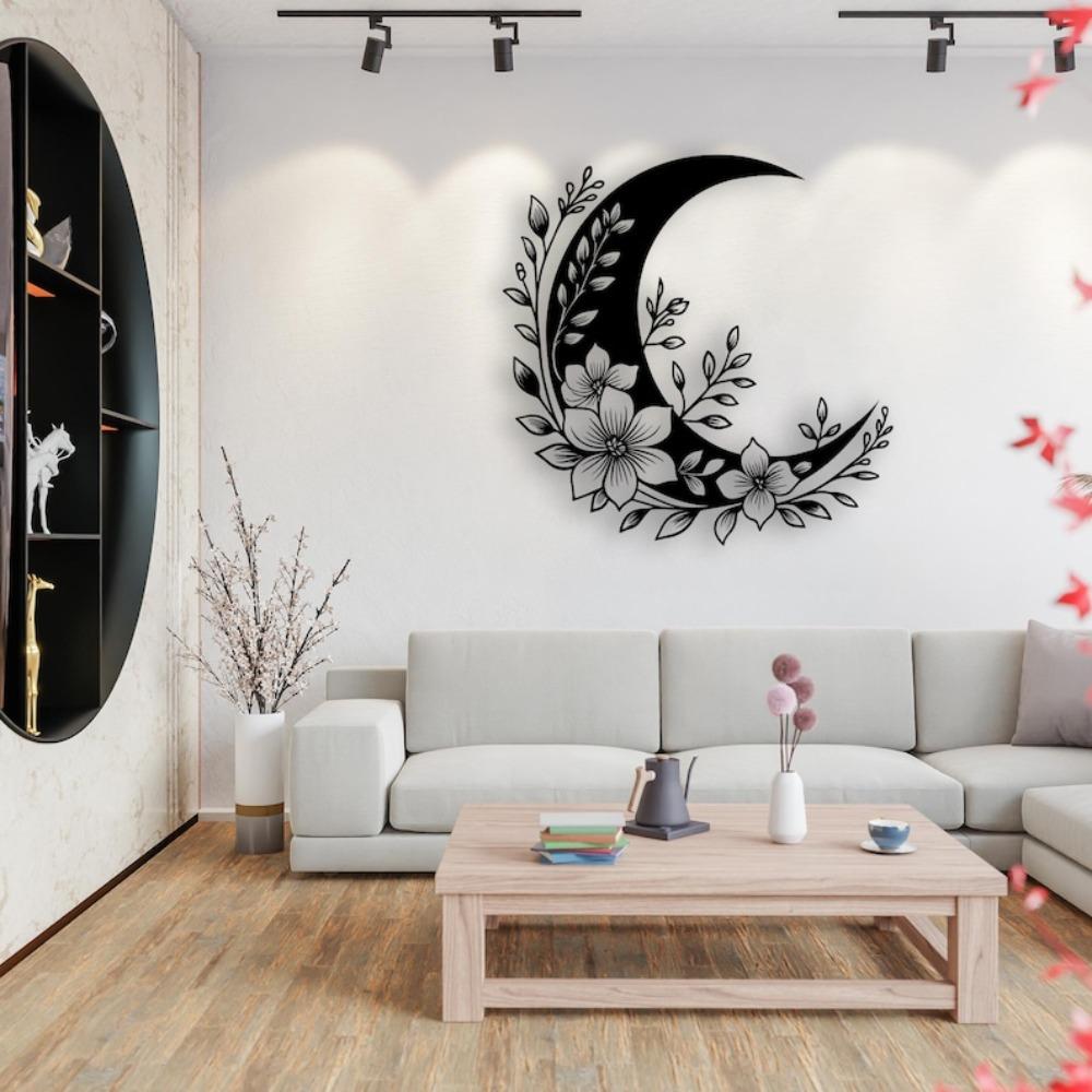Wrought Iron Flower Moon Wall Art Boho Celestial Home Decor