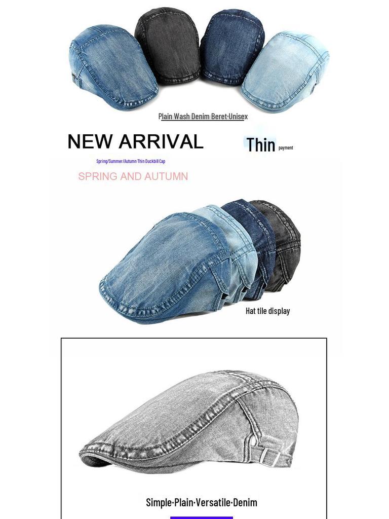 Unisex Summer Duckbill Cap: Washed Denim, Breathable Newsboy Style