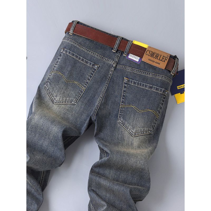 Authentic Brand-Name Jeans with Cut Tags, Original Export Surplus, Clearance Sale, Men's Stretch Straight-Leg Jeans, Trendy New Autumn/Winter Style