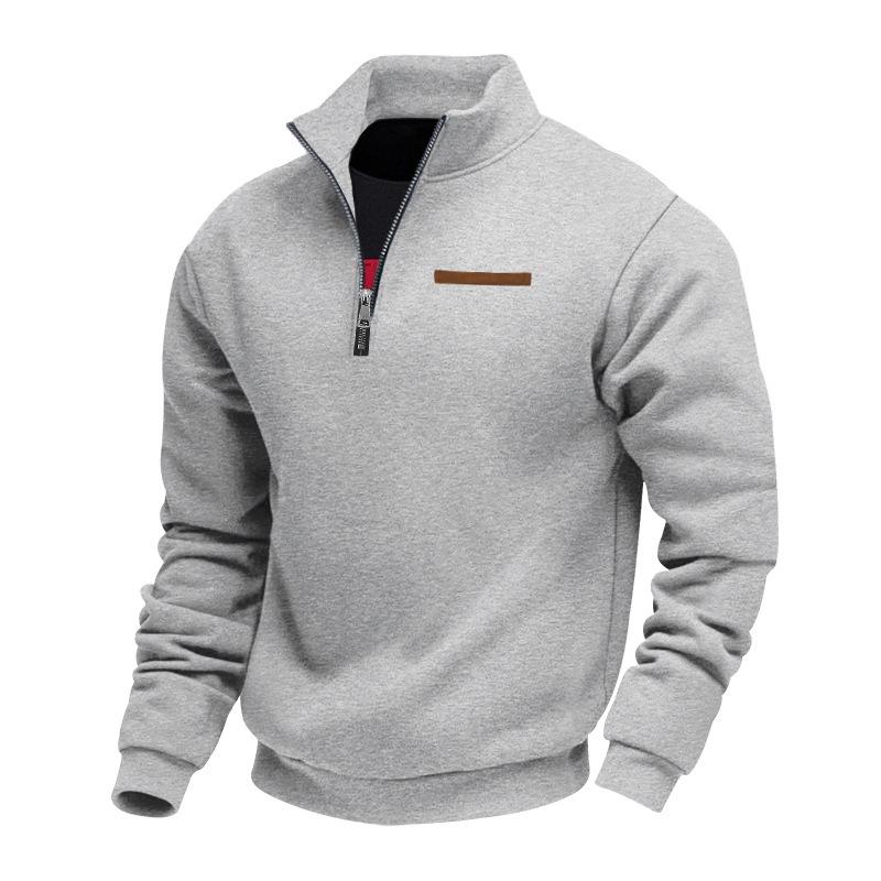 Übergröße Frühling/Herbst Fleecegefüttert Halbreißverschluss Übergroß Stehkragen Pullover Einfarbig Lässiges Sweatshirt für Herren