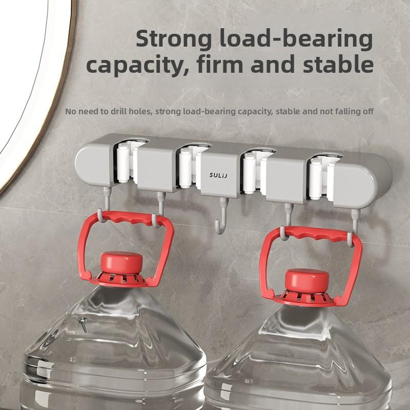 Modern Minimalist Abs Bathroom Wall Mount Mop Holder With Strong Clips And Hooks For Home Organization