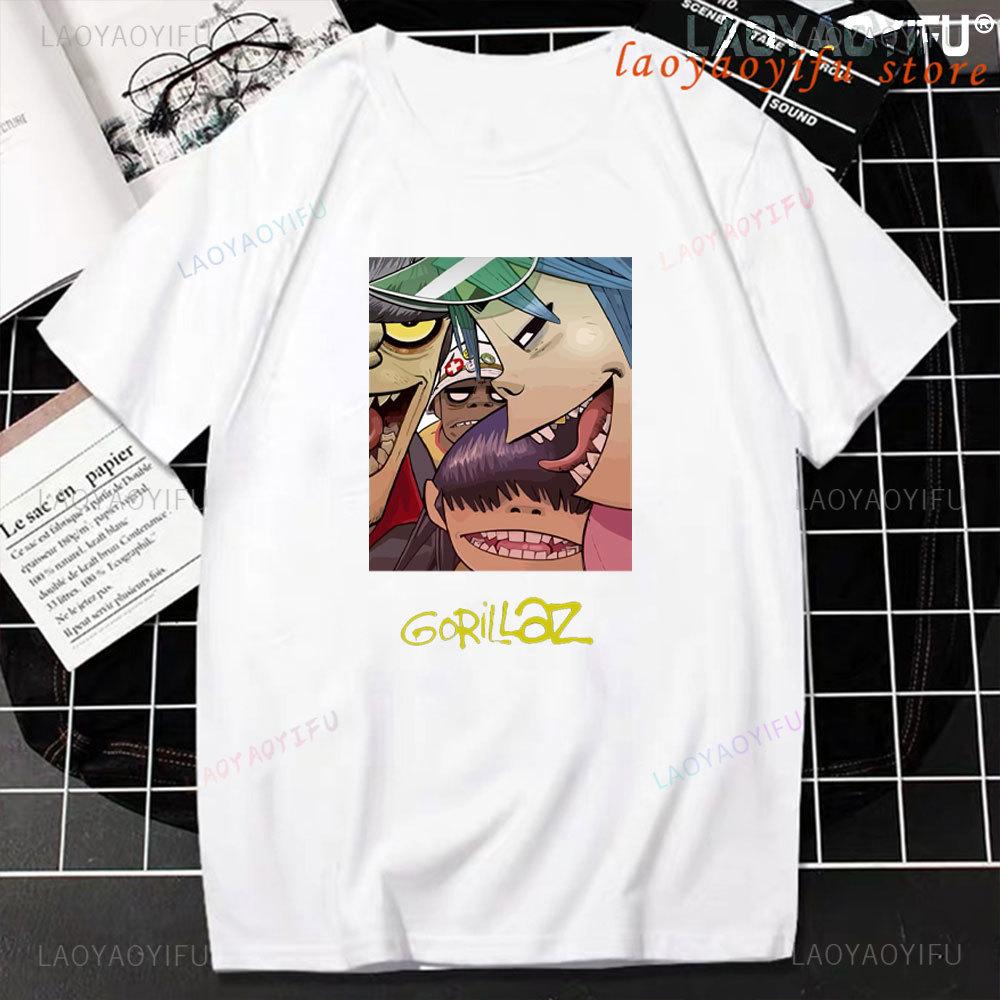 Vintage Music Band Gorillaz PUNK ROCK Printed T Shirt Men Women Summer 90s Oneck Cotton Short Sleeve Tshirts Y2K Clothing Tee