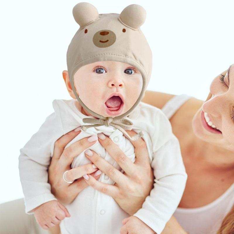 Baby Mütze Modische Kleinkinder Fötale Mützen Weich & Atmungsaktiv Säuglingshaube mit Kinnband Winddicht für Frühling Herbst