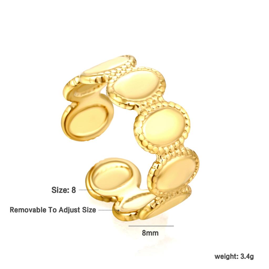Fashion Hollow Geometric Adjustable Open Ring High-End Gold Tone Ring