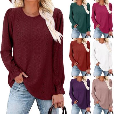 Women's Fashionable Solid Color Round Neck Long Sleeved Casual Loose Top