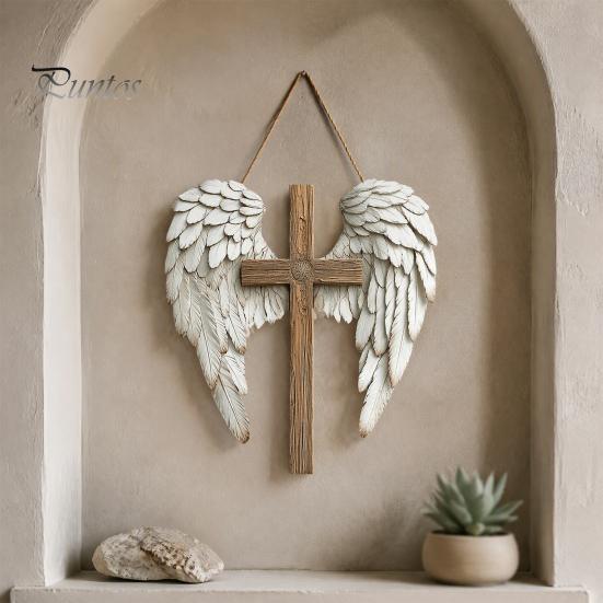 Holiday Home Decorations 2D Wooden Angel Wings Wall Hanging Plaque, Religious Faith Art Christmas Party Sign Sign, Rustic Christian Decor, Spiritual