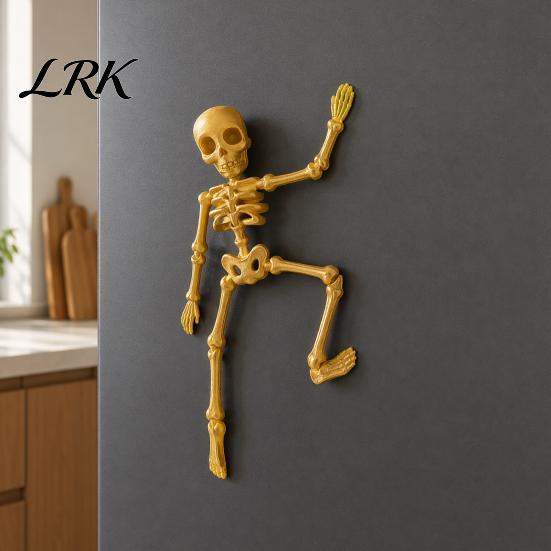 Spooky Fridge Magnet 3D Printed Skeleton Refrigerator Magnet, Poseable Figurine with Movable Joint Joints, Halloween Gothic Decoration