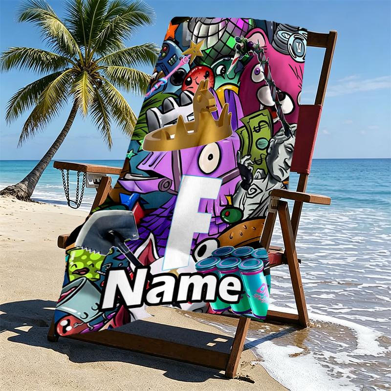 Custom Name Personalized Game Fortnite Print Beach Towel, for Trip Camping Beach Party Home Decor, Birthday Gift for Family & Friends