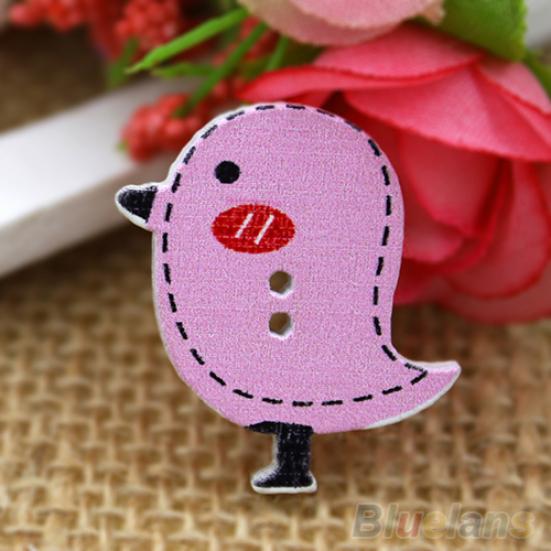 50 Adet Sevimli Karikatür Kuş Baykuş Çilek Çorap Kiraz 2 Delik DIY Ahşap Düğmeler