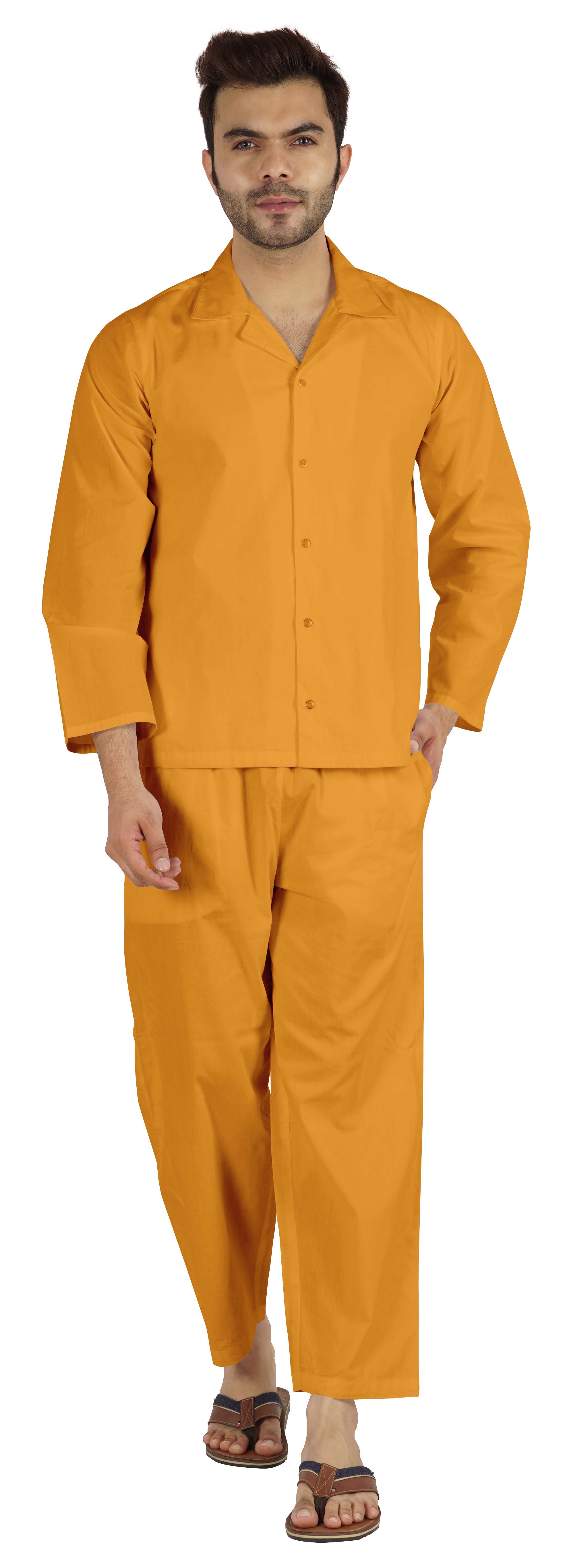 

Inkmeso Класичні однотонні бавовняні нічні комплекти Чоловічі піжами на ґудзиках 2 шт XXL жовтий