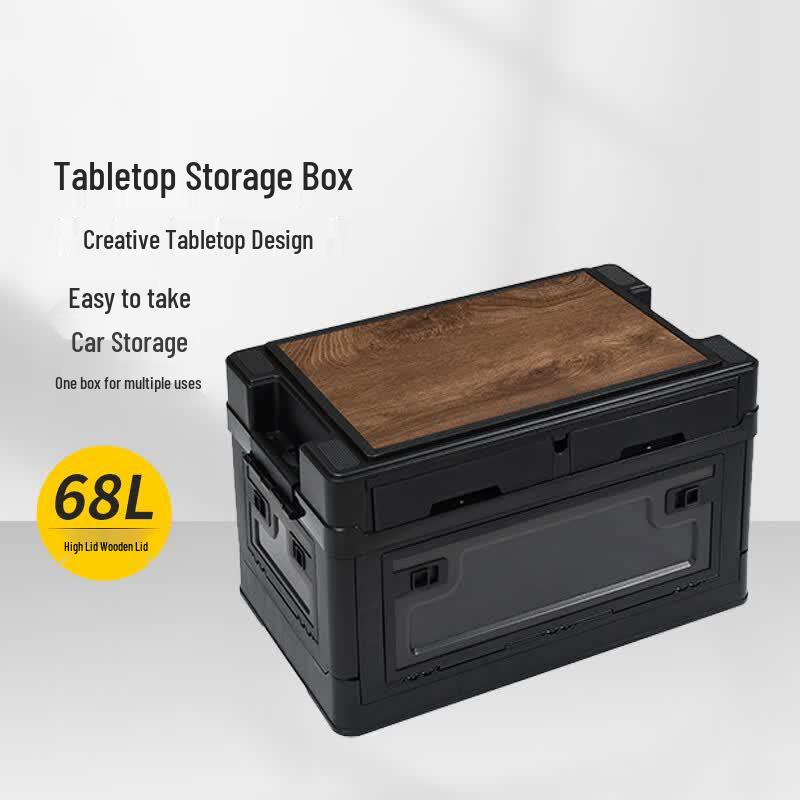Qianxingbao Foldable Car Storage Box with Wooden Lid