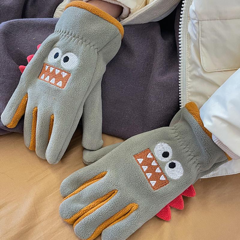 Warme Plüschhandschuhe für Kinder Cartoon Weich Outdoor Polarfleece Winddicht Skifahren Radhandschuhe Kind Schüler Kleinkind Rad Fäustlinge
