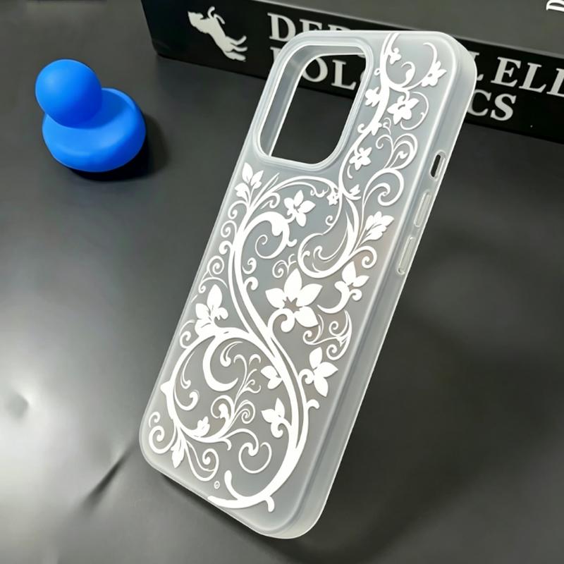 Transparent White Floral Swirl Phone Case For IPhone 17 16 15 14 Plus 13 12 11 Pro Max 17 Air Silicone Frosted Slim Soft Cover