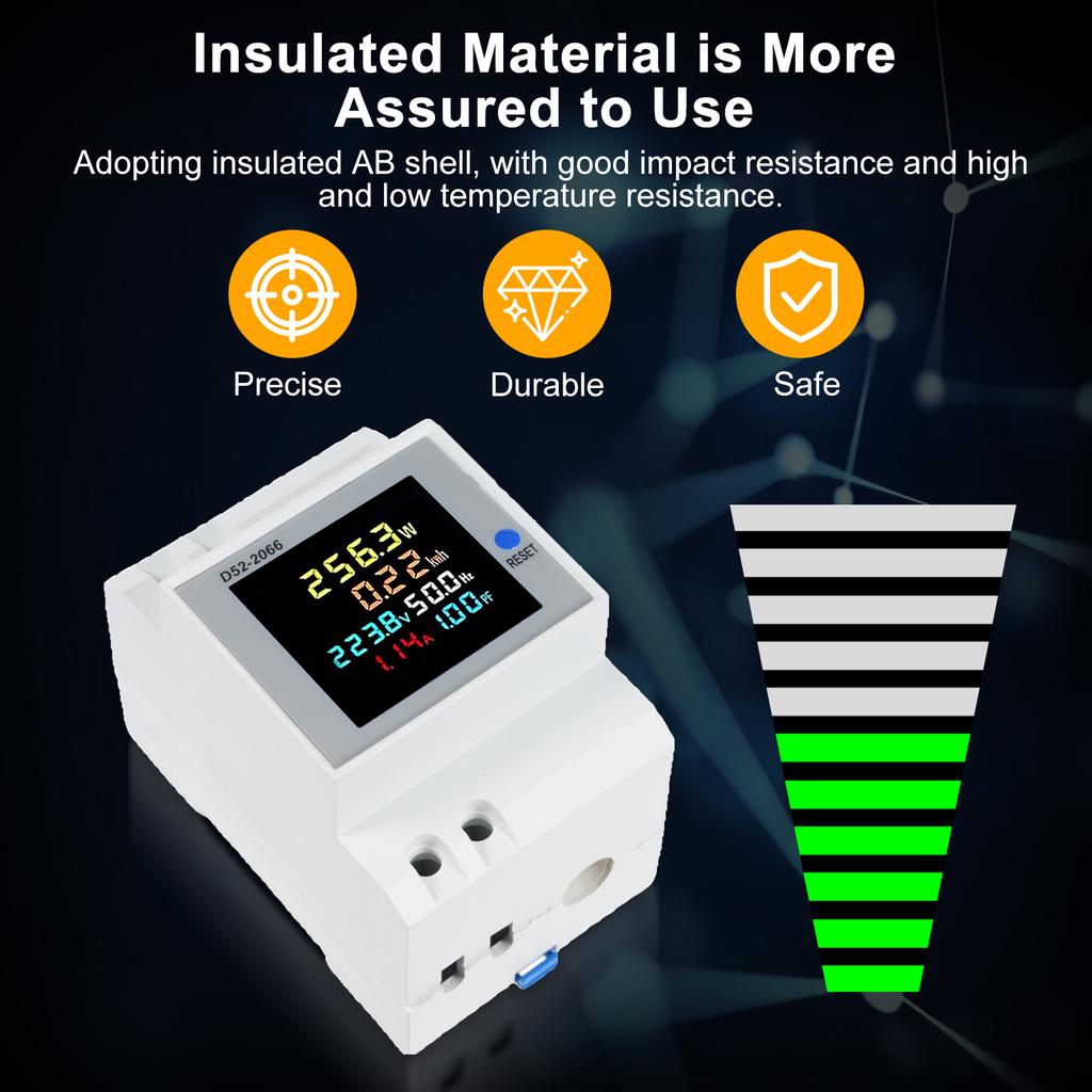 6 in 1 Digital Single Phase Energy Meter Tester Din Rail AC Monitor Voltage Current Power Factor Active KWH 100A Electricity Usage Monitor