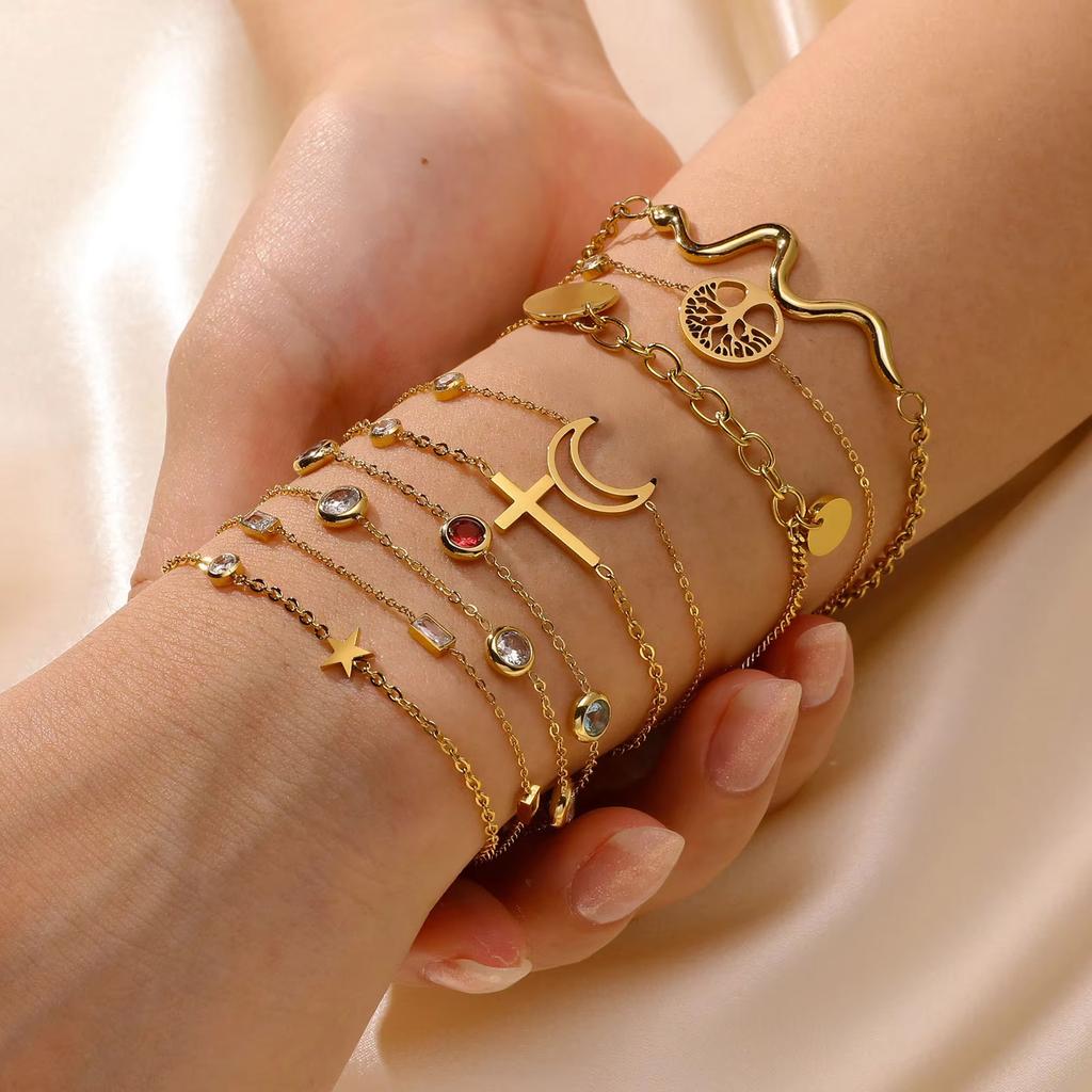 Chic Geometric Zircon Bracelet for Women Stainless Steel Cross Zircon Bracelets Gold Plated Fashion Charm Jewelry Christmas Gift