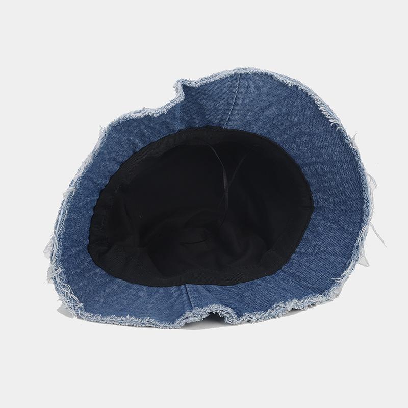 Autumn New Old Retro Solid Color Rough Edge Denim Bucket Hat Women's Washing Versatile Face Covering Bucket Basin Hat