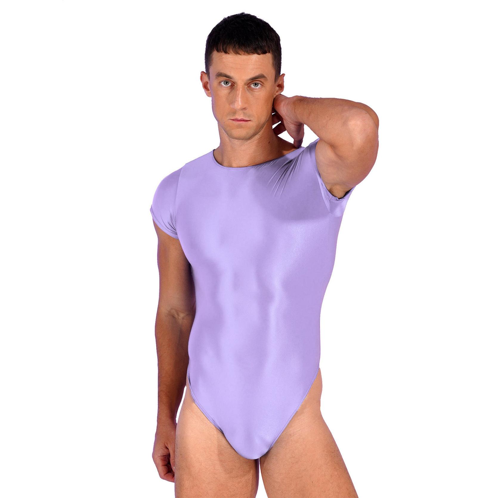 

Мужской цельный купальник без рукавов, купальник с коротким рукавом и круглым вырезом, глянцевый боди, купальник XL светло-фиолетовый
