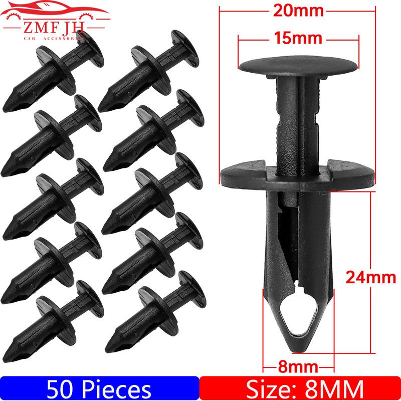 8mm Car Retainer Clips Plastic Fasteners Kit Auto Trim Panel Clip Black Car Bumper Rivet Set Replacement Push Pin 50PCS