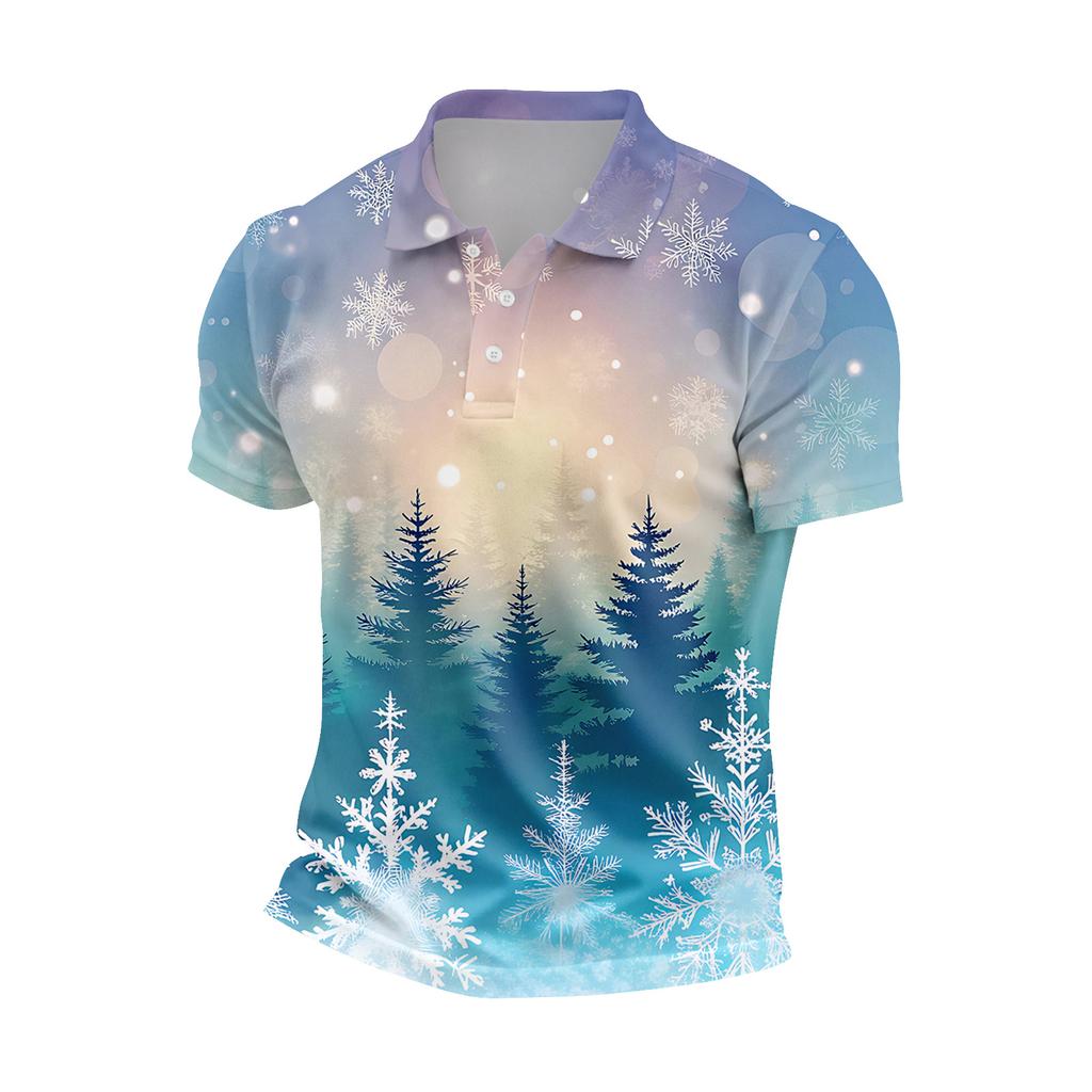 Men's Casual Short Sleeve Shirt with Christmas Print and Loose Fit for Holiday
