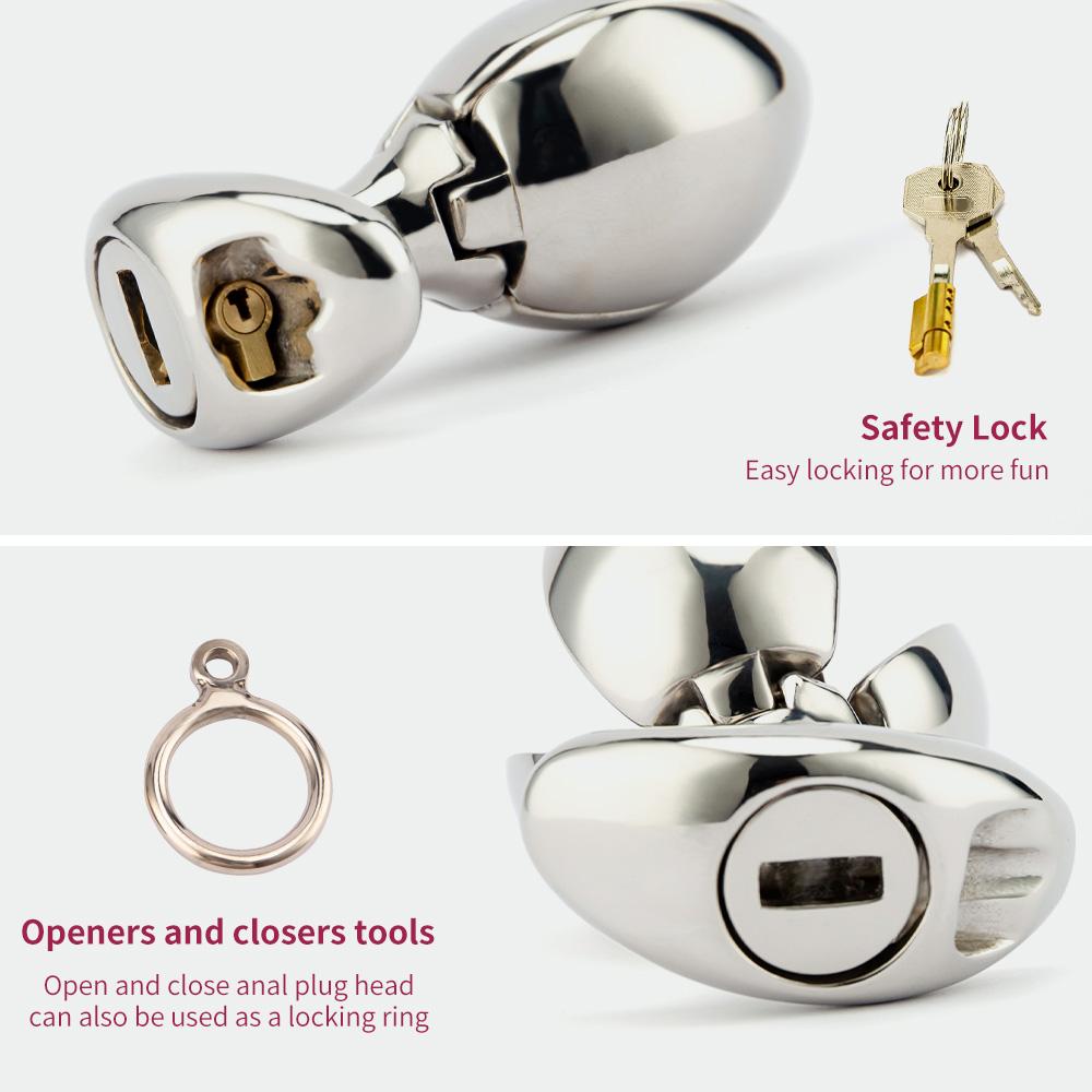 Nerezová oceľ Kovový análny tréner Asslock Dilator Otvárací Lotus Butt Plug Buttplug Lock