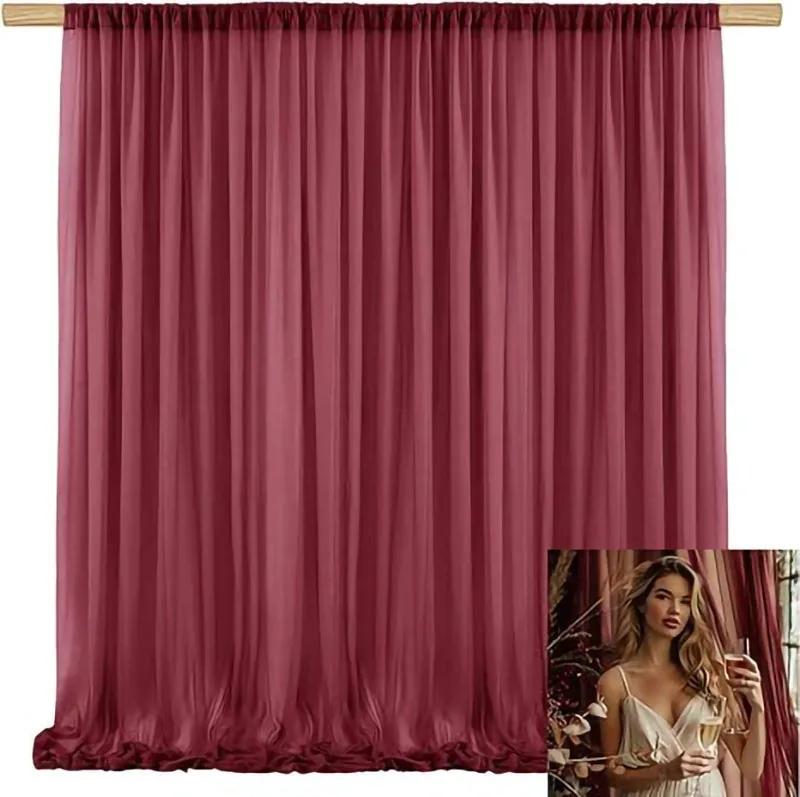 1 Panel Chiffon Backdrop Curtains, Wrinkle-Free Sheer Chiffon Fabric Curtain Drapes Wedding Ceremony Arch Party Stage Decor
