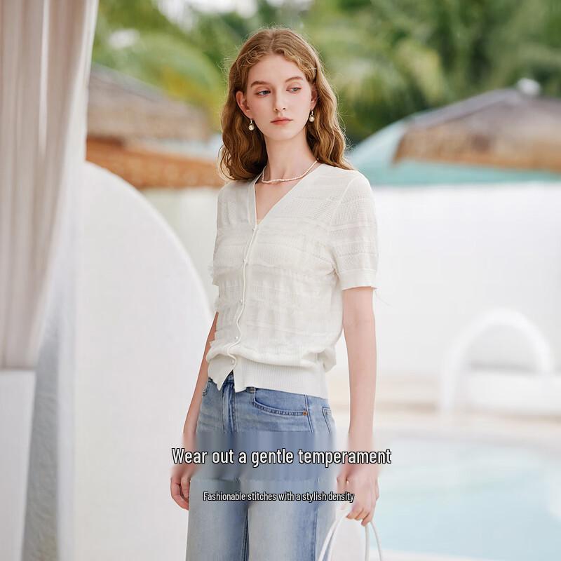 Women's Lyocell Lightweight V-Neck Knit Short-Sleeved Cardigan