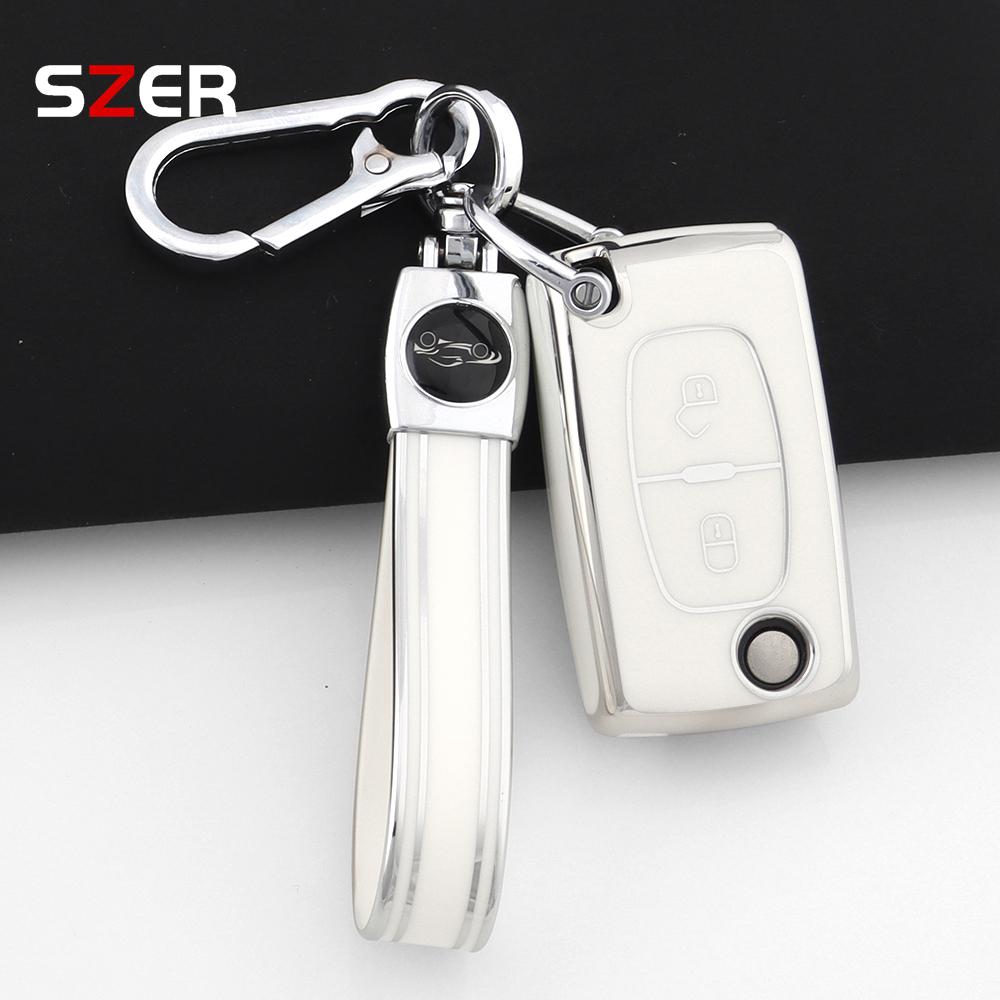 Tpu Car Folding Key Case Cover For Citroen C2 C3 C4 C5 C6 Xsara Berlingo For Peugeot 207 307 308 407 607 807 Holder Fob Keychain