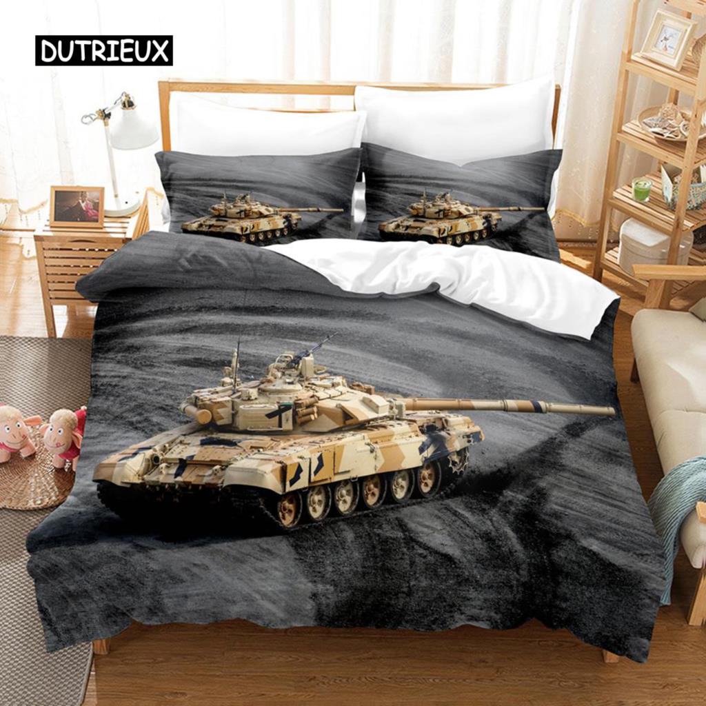 Zestaw Poszwy na Kołdrę Tank Rozmiar King Zestaw Pościeli o Tematyce Wojennej Poszwa na Kołdrę Dirt Bike dla Dzieci Chłopców Mężczyzn Wygodna Poszwa na Kołdrę z Mikrofibry