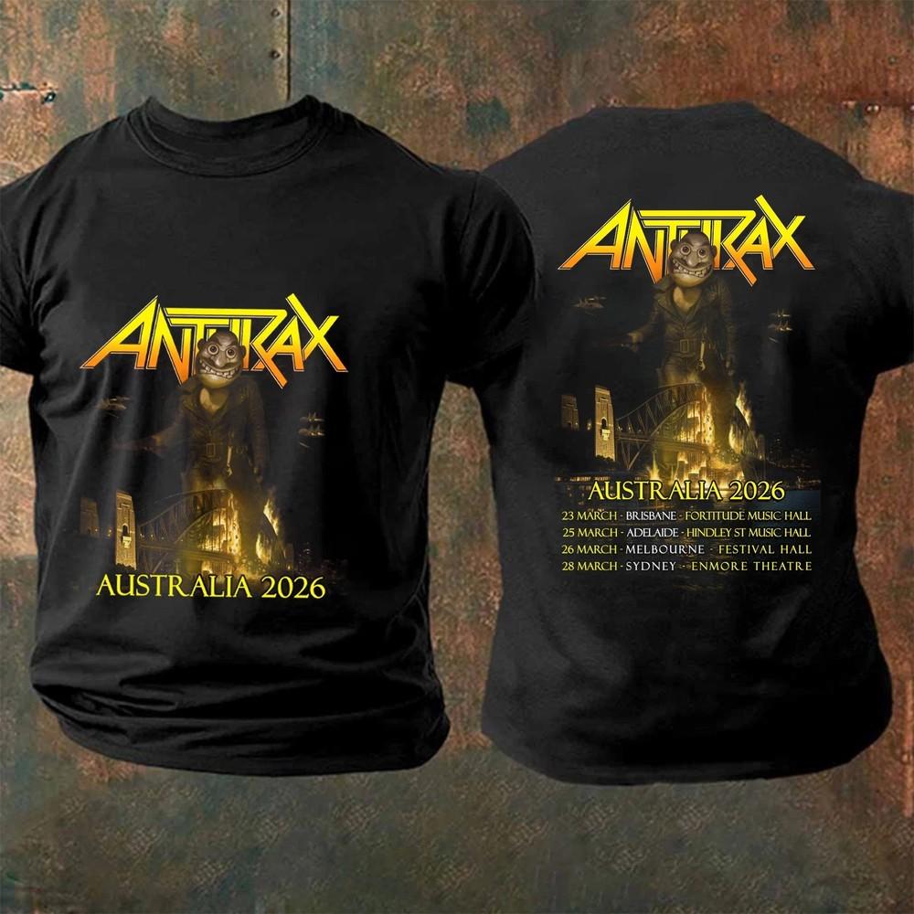 РЕДКИЙ! Двусторонняя футболка с туром группы Anthrax по Австралии 2026, Размеры от S до 5XL, ГОРЯЧАЯ НОВАЯ Унисекс Футболка S