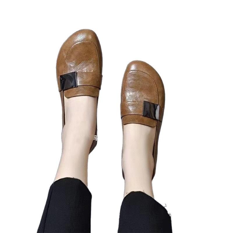Mocassini Nuovi, Scarpe Singole a Punta Rotonda, Scarpe da Donna in Pelle Morbida, Suole Morbide, Scarpe a Infilo, Piatti