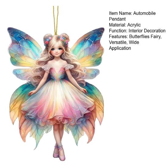 Automobile Pendant 2D Acrylic Colorful Butterflies Fairy Charm Car Decoration Car Rearview Mirror Hanging Ornament
