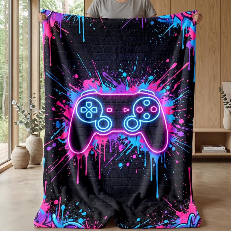 Neon Game Controller Graffiti Theme blanket Lightweight Warm Flannel Blanket Decorative Throw Blanket for Home Decoration