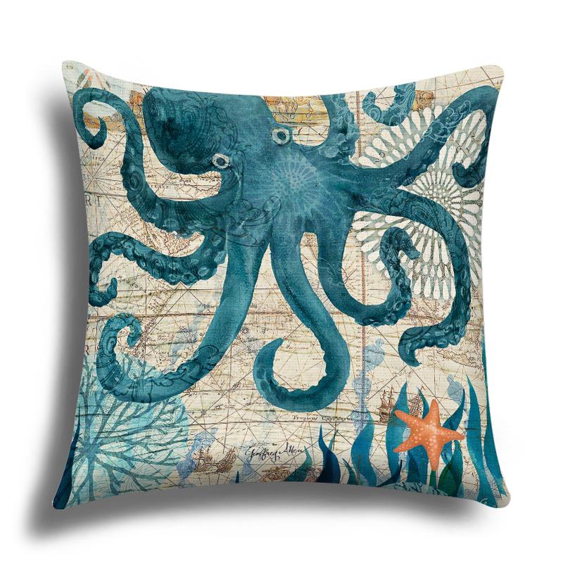 Linen Pillowcase, Marine Life Printing Cushion Cover 40x40 50x50 60x60, Suitable for Bed Car Sofa, Pattern Can Be Customized
