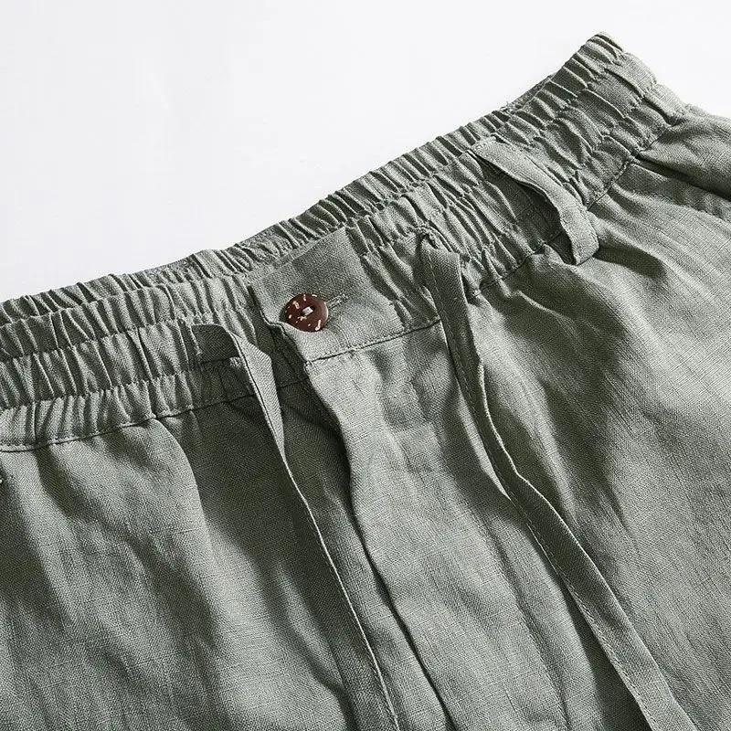 Einfarbige Leinenhose Herren Locker Leinen Freizeit Hose Frühling Sommer Zuhause Gerade Weich Bequem Hose