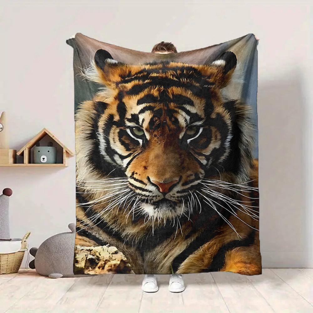 1pc Tiger Pattern Soft & Warm Polyester Knit Blanket, Digital Printed, All-Season Throw for Napping, Traveling, Sofa yy250906038