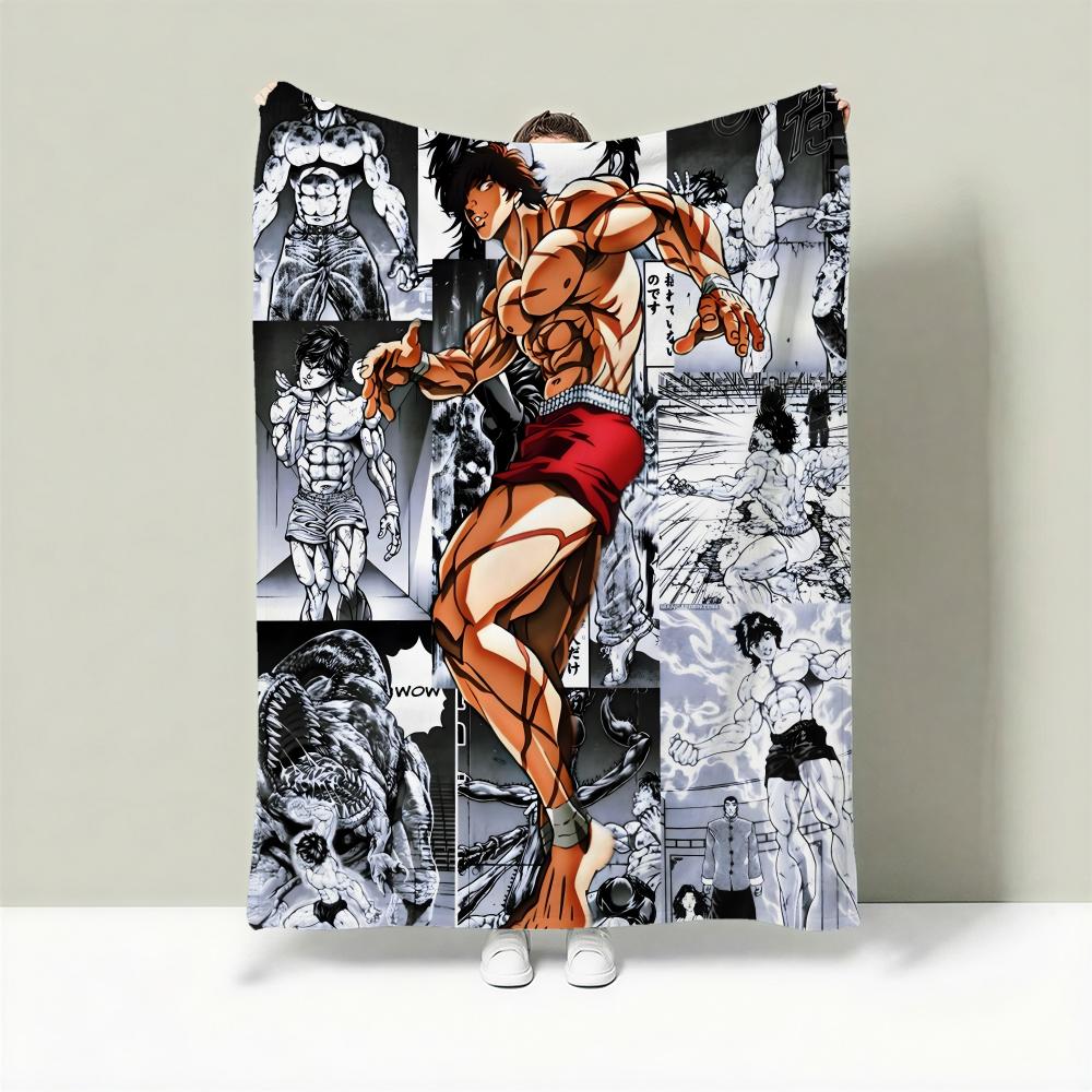 Anime B-Baki Hanma Throw Lightweight 240g Flannel Blanket Soft Skin-friendly for Summer Cooling
