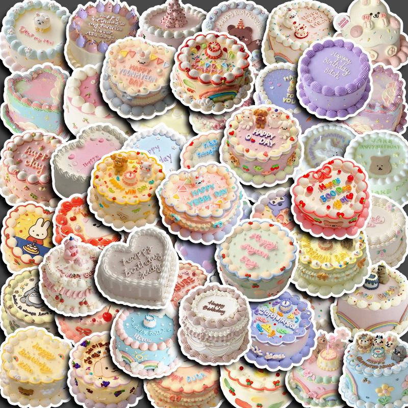 Waterproof Cartoon Birthday Cake Stickers - 50-Pack for Creative Journal Decoration