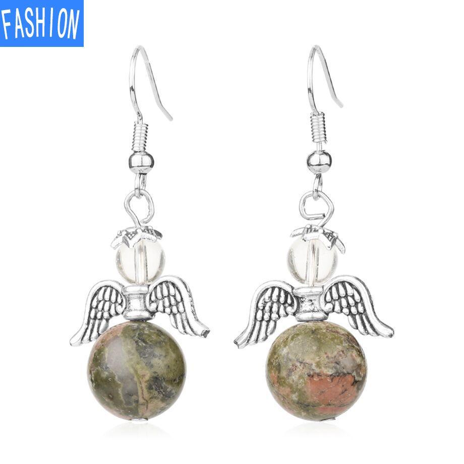 European and American Trinkets Natural Crystal Angel Wings European and American Earrings Autumn and Winter Kaai Female Earrings