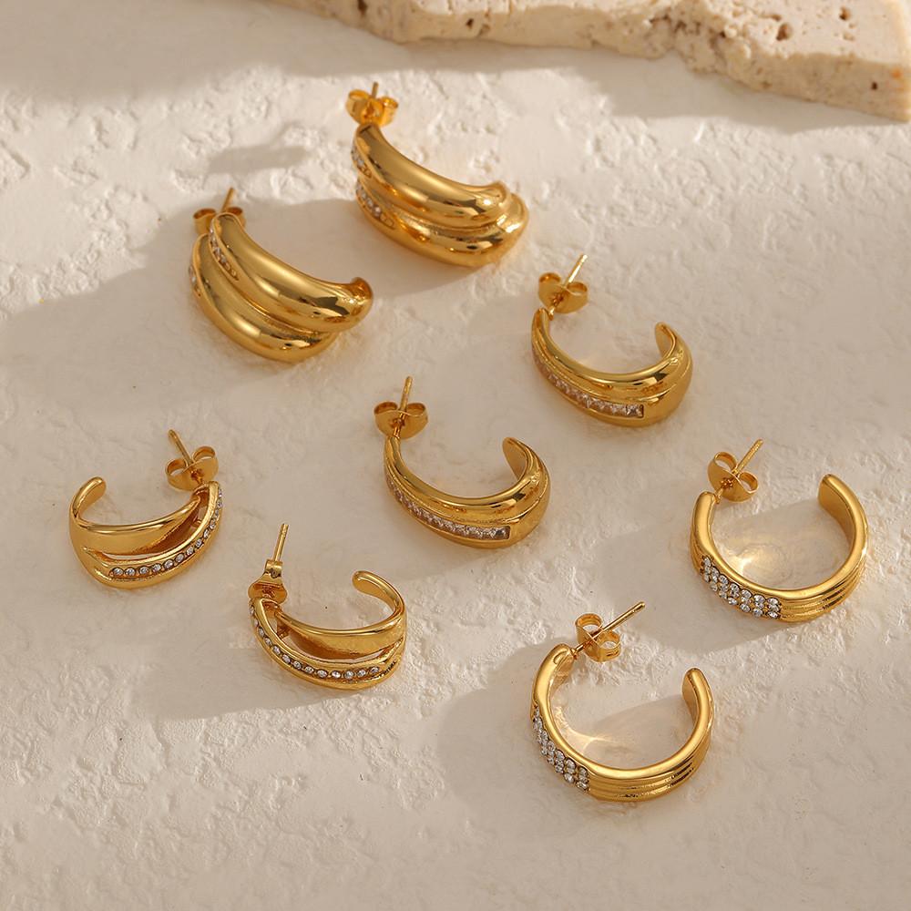 Geometric Stainless Steel Hoop Earrings For Women With Cz Stones Fashion Jewelry