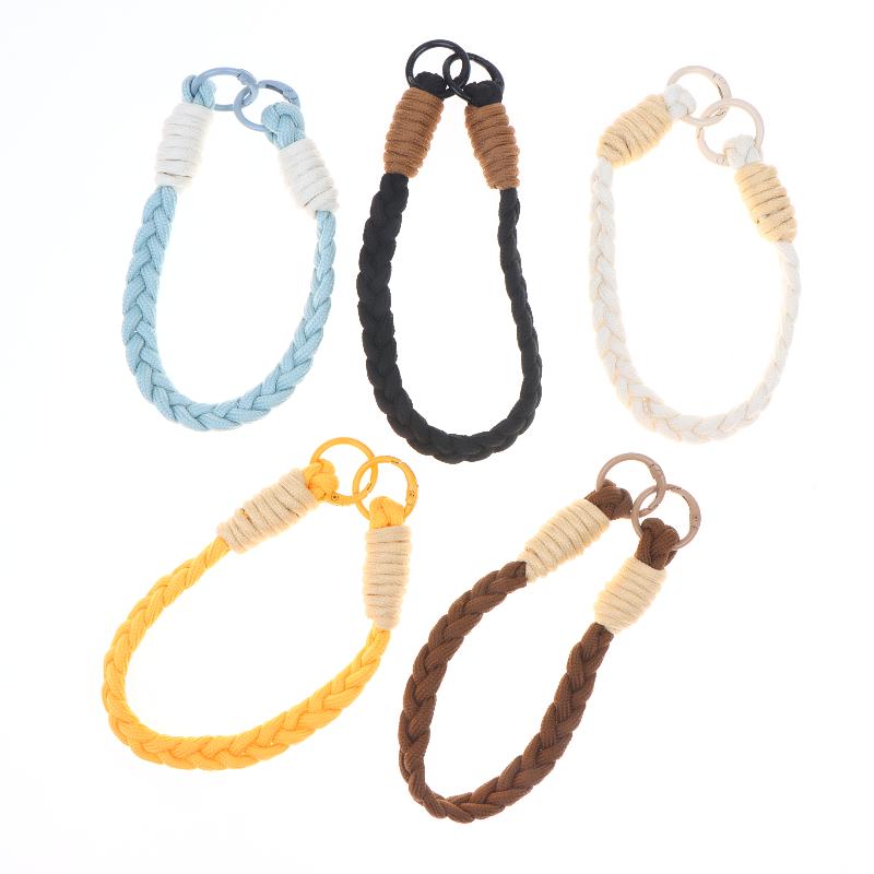 Dopamine Four-Strand Braided Short Phone Lanyard, Color-Blocked Cable-Knit Wrist Strap With Spacer, Phone Strap