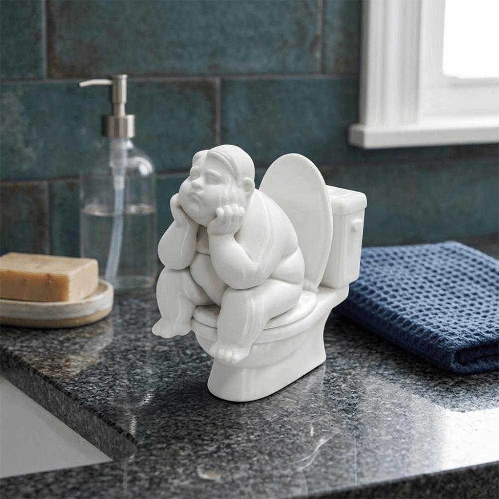 3D Printed Toilet Thinker Figurine Cute Desktop Small Ornament Gift for Friends