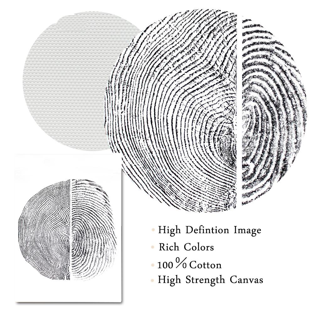 Fingerprint and Tree Ring Rubbing Canvas Painting Black And White Wall Art Print Nordic Poster Modern Pictures for Living Room