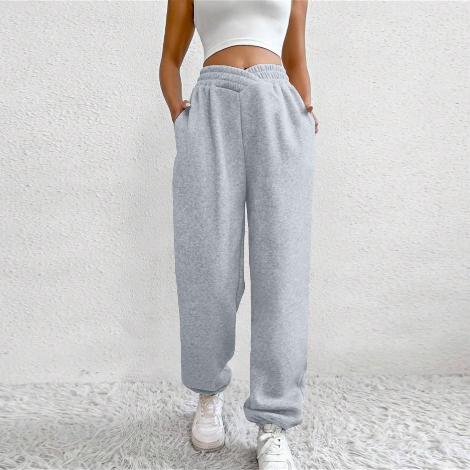 

Жіночі однотонні повсякденні штани з високою талією для тренувань, спортивні штани для бігу з кишенями XL