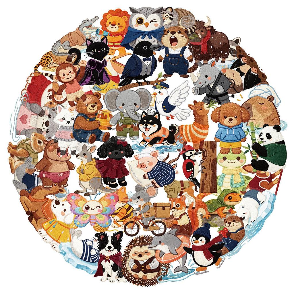 50 Pieces of Cute Knitted Forest Animal Sticker Cards - Natural Cartoon Small Animals for Children As Rewards
