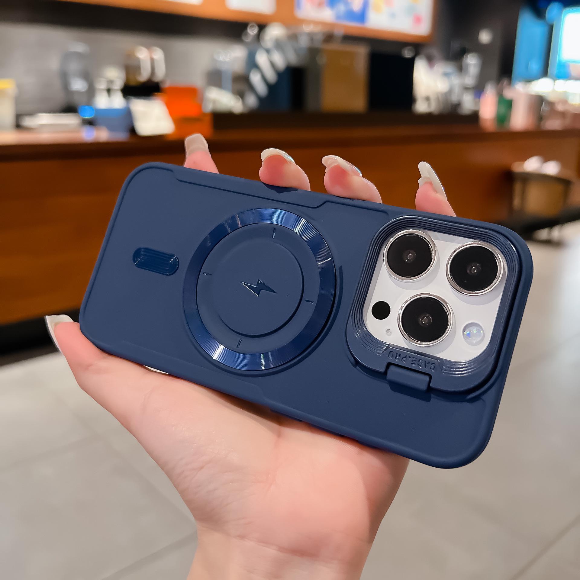 

Frosted Magnetic iPhone 16 Case with Slim Waist and Apple 15 Lens Stand iPhone 13 Pro Max