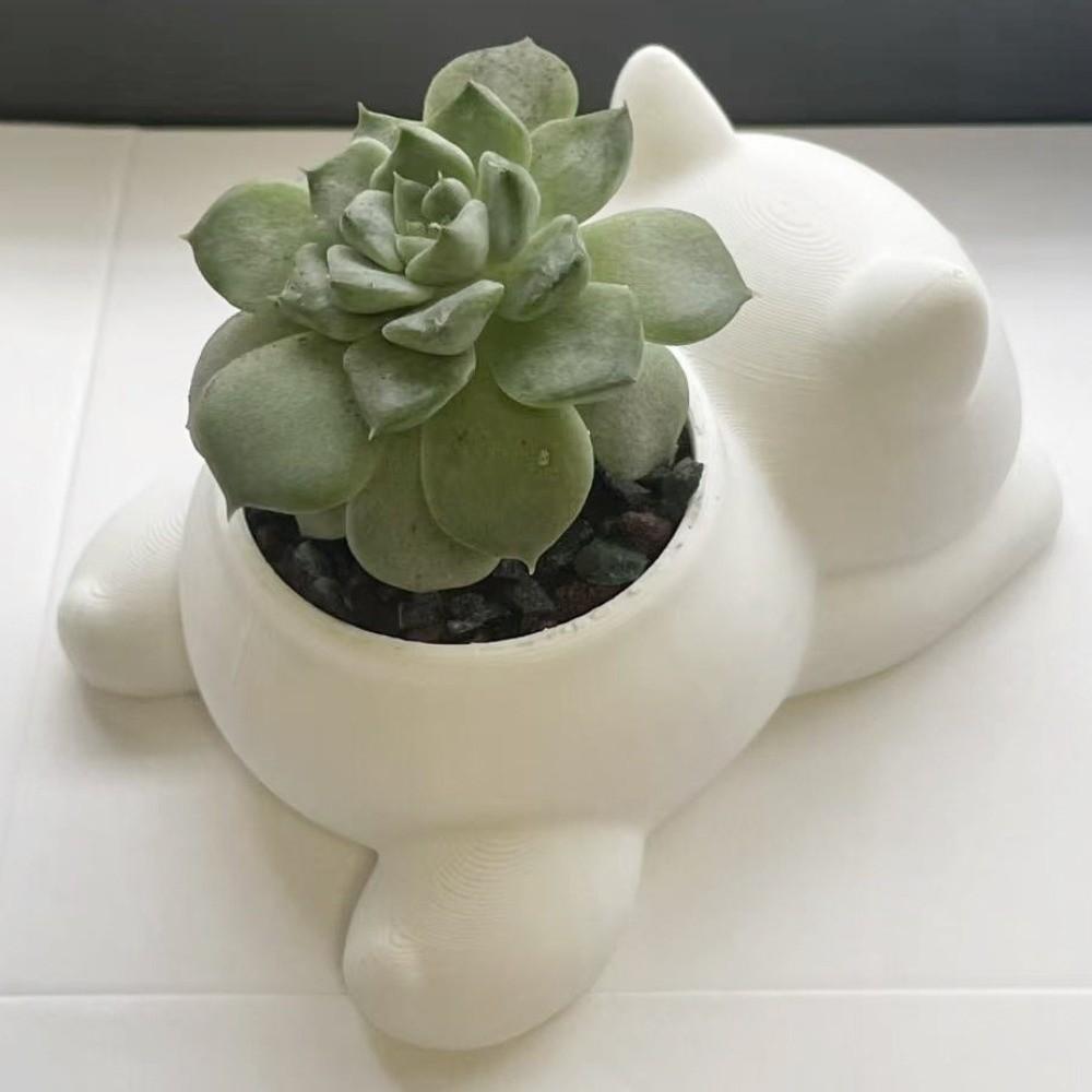 3D Printed Cat Flower Pot Cute Ornaments Cat-shaped Storage Box Multi-functional Decoration Animal Shaped Desktop Planter Office