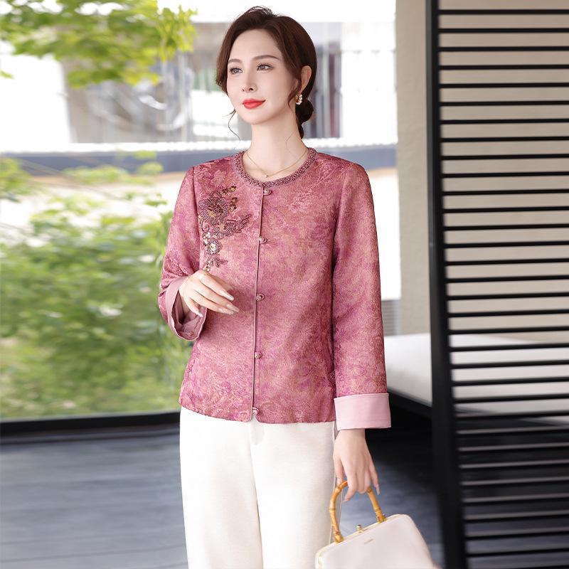 

Pink Jacquard Short Jacket for Middle-Aged Women - Chinese Style, Spring/Autumn Wear 4XL ярко-розовый