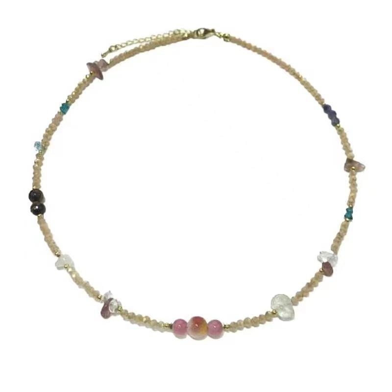 

Sweet wind colored natural stone crystal beaded necklace female collarbone chain temperament neck chain summer