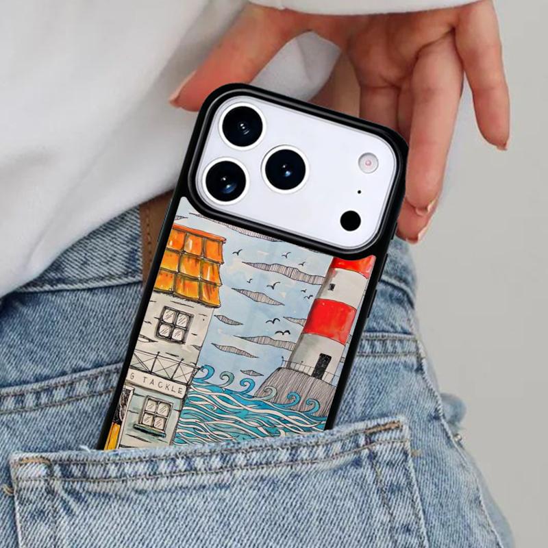 Abstract highway landscape lighthouse Phone Case for iPhone 16e 15 14 13 12 17 Pro Max Plus Air 17pro Cover Coque