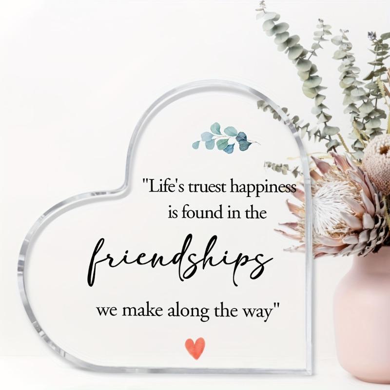 2D Flat, "Life's Truest Happiness" Vintage Acrylic Heart Friendship Decor Sign, Home Decor Plaque Hanging Wall Art Decorative Garden Decoration for Ro